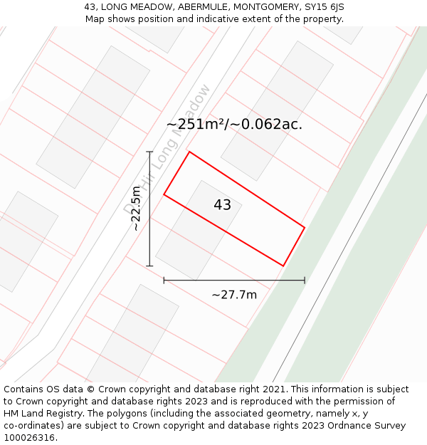 43, LONG MEADOW, ABERMULE, MONTGOMERY, SY15 6JS: Plot and title map