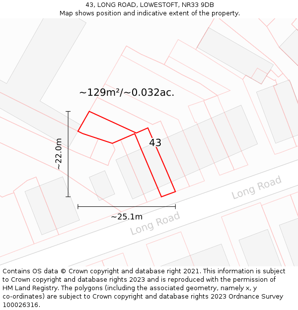 43, LONG ROAD, LOWESTOFT, NR33 9DB: Plot and title map