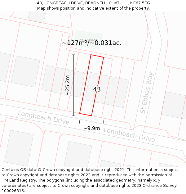 43, LONGBEACH DRIVE, BEADNELL, CHATHILL, NE67 5EG: Plot and title map