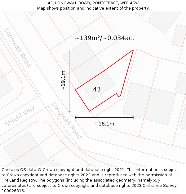 43, LONGWALL ROAD, PONTEFRACT, WF8 4SW: Plot and title map