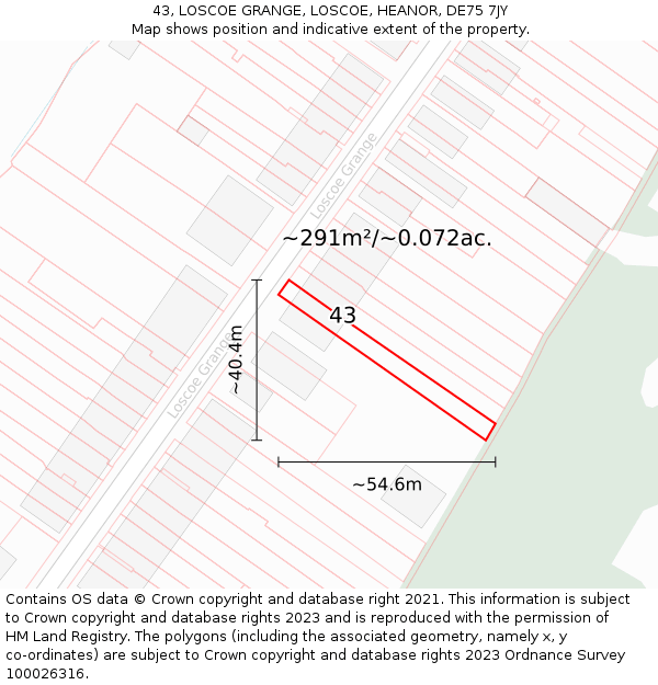 43, LOSCOE GRANGE, LOSCOE, HEANOR, DE75 7JY: Plot and title map