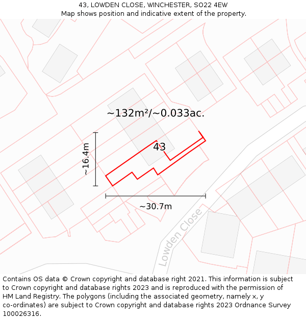43, LOWDEN CLOSE, WINCHESTER, SO22 4EW: Plot and title map