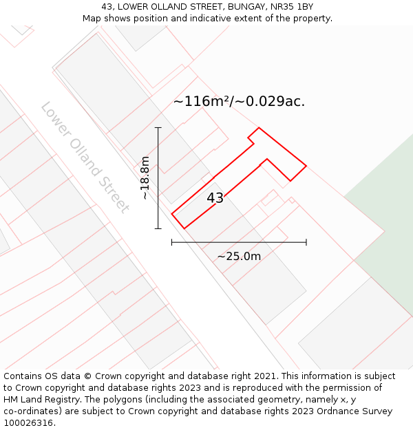 43, LOWER OLLAND STREET, BUNGAY, NR35 1BY: Plot and title map