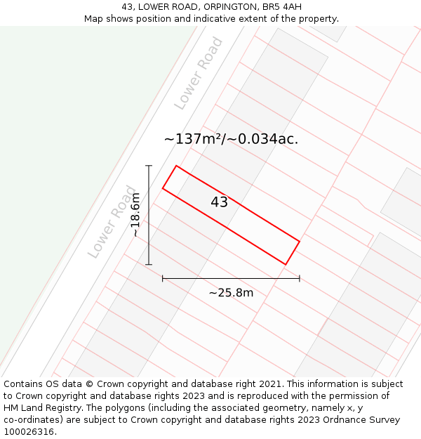 43, LOWER ROAD, ORPINGTON, BR5 4AH: Plot and title map