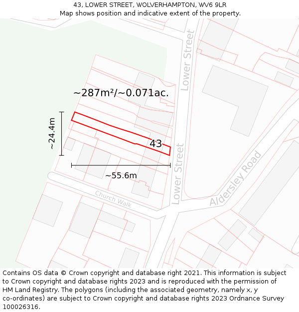 43, LOWER STREET, WOLVERHAMPTON, WV6 9LR: Plot and title map