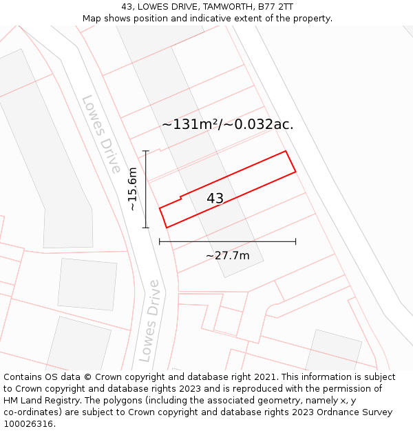 43, LOWES DRIVE, TAMWORTH, B77 2TT: Plot and title map