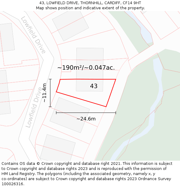 43, LOWFIELD DRIVE, THORNHILL, CARDIFF, CF14 9HT: Plot and title map