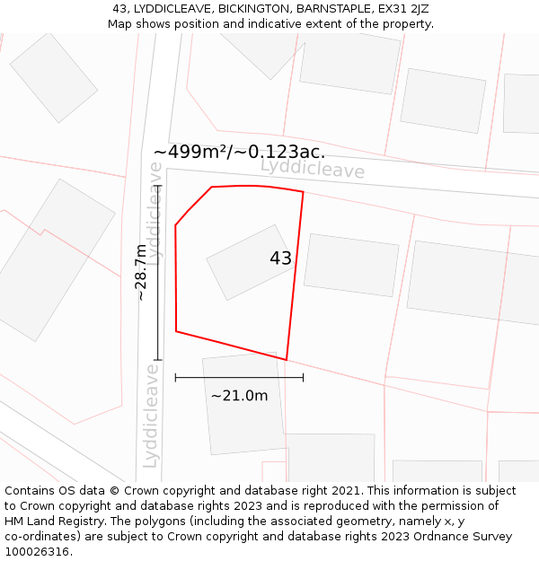 43, LYDDICLEAVE, BICKINGTON, BARNSTAPLE, EX31 2JZ: Plot and title map