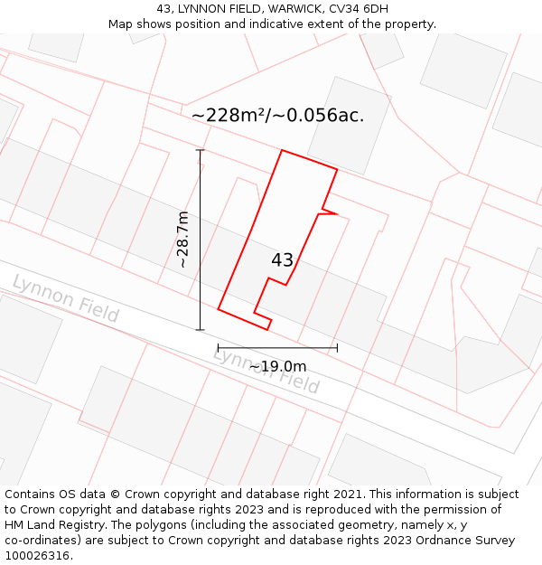 43, LYNNON FIELD, WARWICK, CV34 6DH: Plot and title map