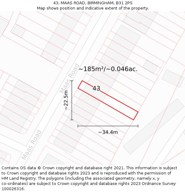 43, MAAS ROAD, BIRMINGHAM, B31 2PS: Plot and title map