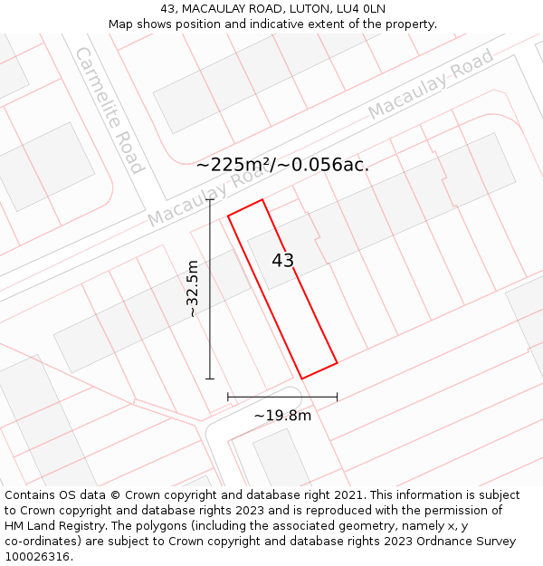 43, MACAULAY ROAD, LUTON, LU4 0LN: Plot and title map