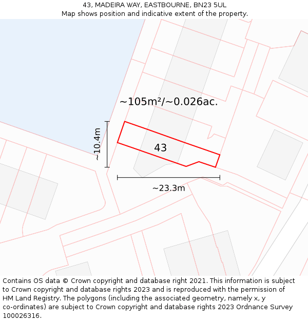 43, MADEIRA WAY, EASTBOURNE, BN23 5UL: Plot and title map