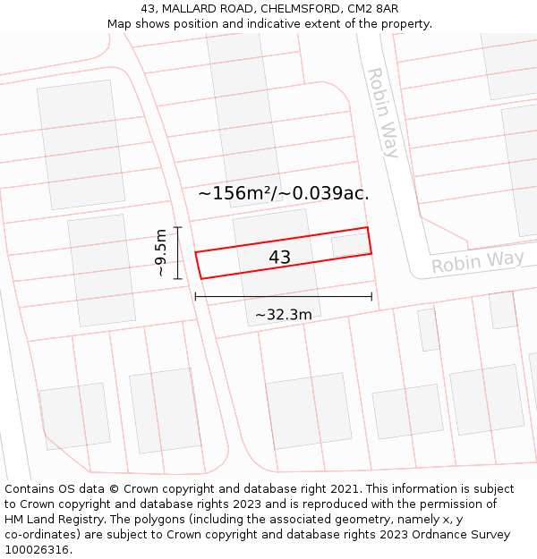 43, MALLARD ROAD, CHELMSFORD, CM2 8AR: Plot and title map