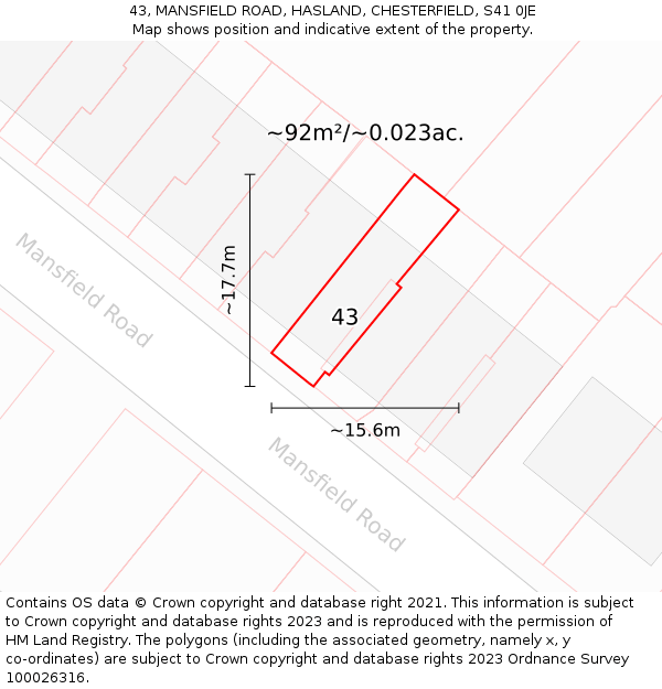 43, MANSFIELD ROAD, HASLAND, CHESTERFIELD, S41 0JE: Plot and title map