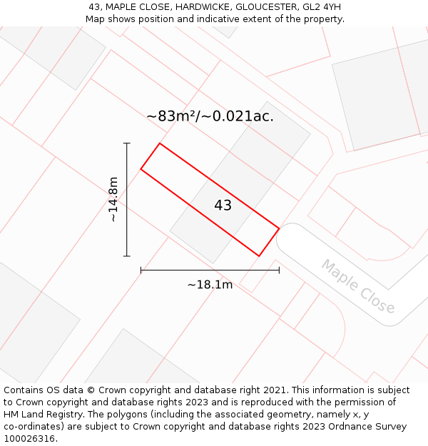 43, MAPLE CLOSE, HARDWICKE, GLOUCESTER, GL2 4YH: Plot and title map