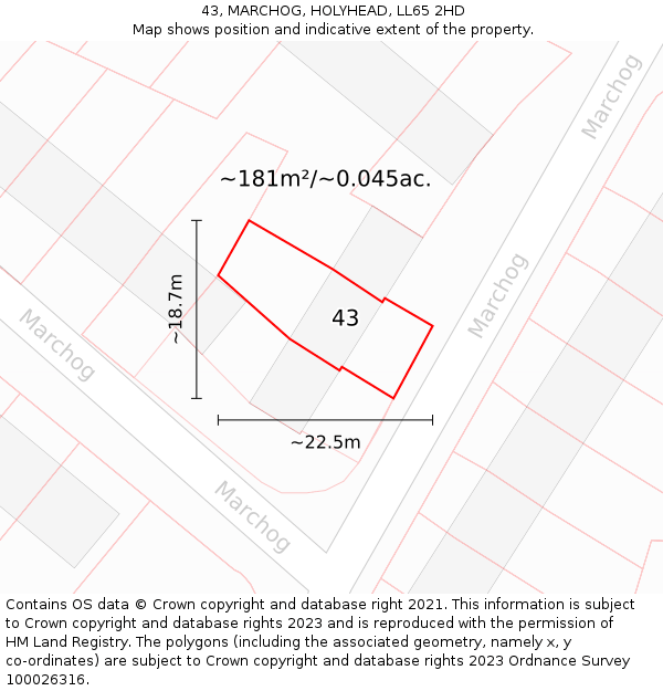 43, MARCHOG, HOLYHEAD, LL65 2HD: Plot and title map