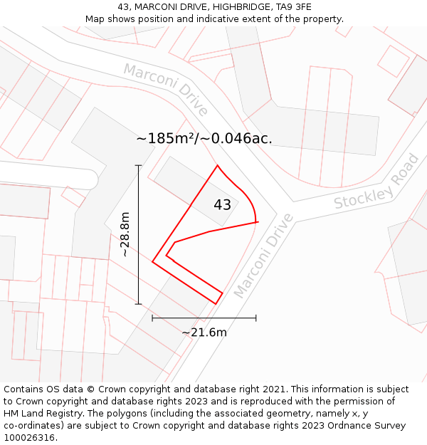 43, MARCONI DRIVE, HIGHBRIDGE, TA9 3FE: Plot and title map