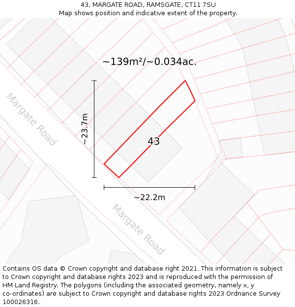 43, MARGATE ROAD, RAMSGATE, CT11 7SU: Plot and title map