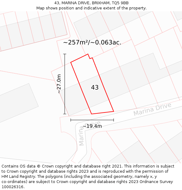 43, MARINA DRIVE, BRIXHAM, TQ5 9BB: Plot and title map