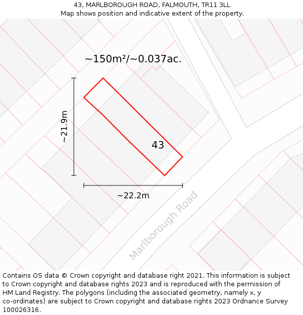 43, MARLBOROUGH ROAD, FALMOUTH, TR11 3LL: Plot and title map