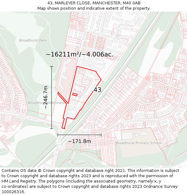 43, MARLEYER CLOSE, MANCHESTER, M40 0AB: Plot and title map