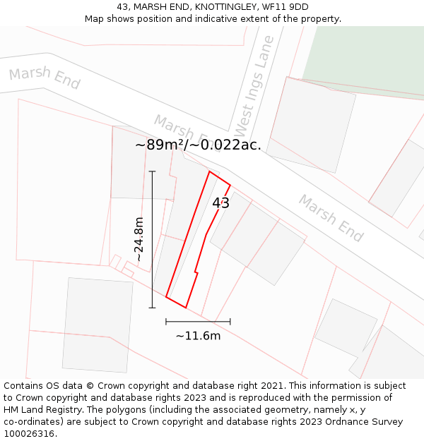 43, MARSH END, KNOTTINGLEY, WF11 9DD: Plot and title map