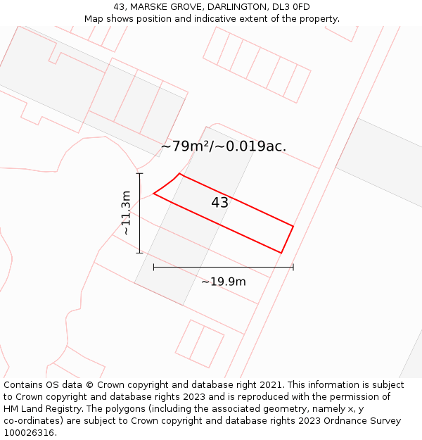 43, MARSKE GROVE, DARLINGTON, DL3 0FD: Plot and title map