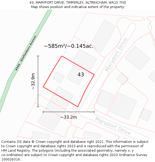 43, MARYPORT DRIVE, TIMPERLEY, ALTRINCHAM, WA15 7NS: Plot and title map