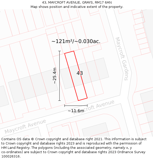 43, MAYCROFT AVENUE, GRAYS, RM17 6AN: Plot and title map