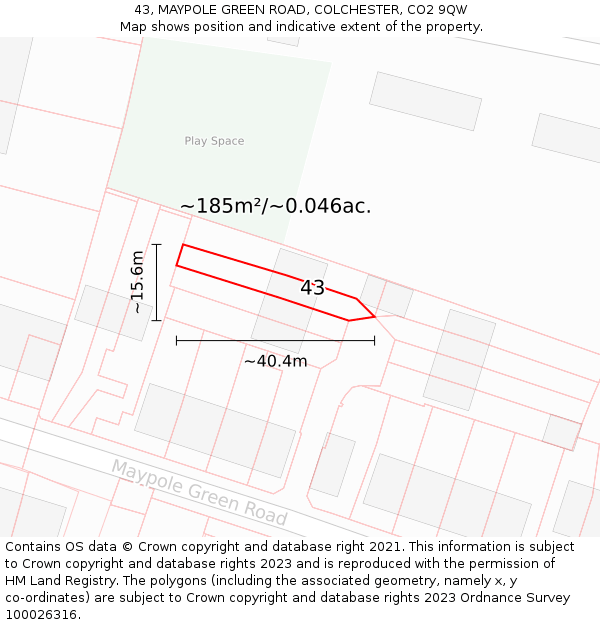 43, MAYPOLE GREEN ROAD, COLCHESTER, CO2 9QW: Plot and title map