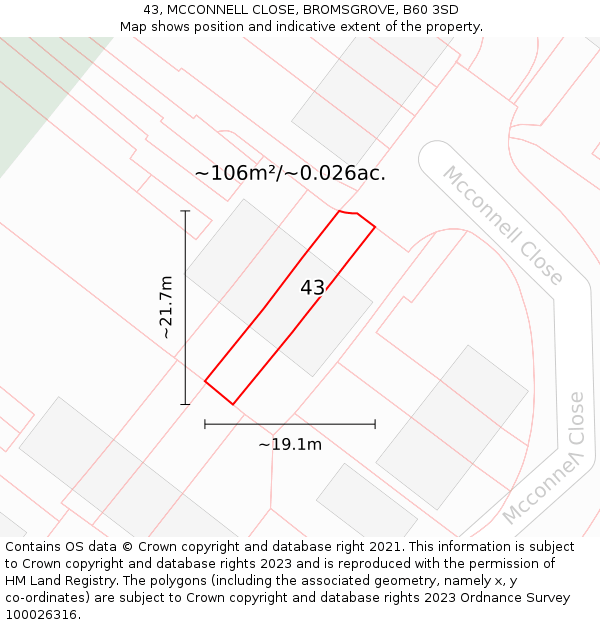 43, MCCONNELL CLOSE, BROMSGROVE, B60 3SD: Plot and title map