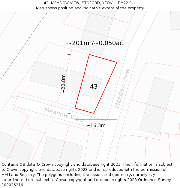 43, MEADOW VIEW, STOFORD, YEOVIL, BA22 9UL: Plot and title map