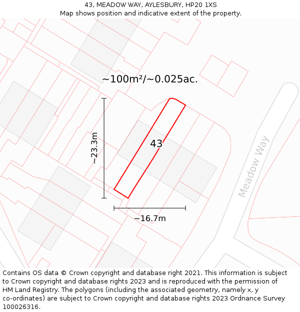 43, MEADOW WAY, AYLESBURY, HP20 1XS: Plot and title map