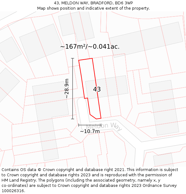 43, MELDON WAY, BRADFORD, BD6 3WP: Plot and title map