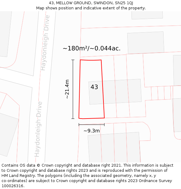 43, MELLOW GROUND, SWINDON, SN25 1QJ: Plot and title map
