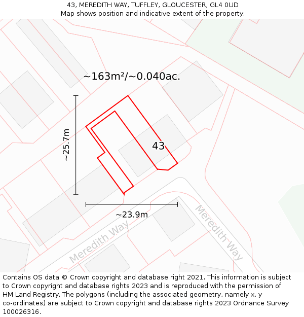 43, MEREDITH WAY, TUFFLEY, GLOUCESTER, GL4 0UD: Plot and title map