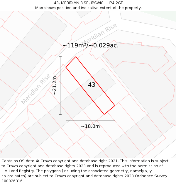 43, MERIDIAN RISE, IPSWICH, IP4 2GF: Plot and title map