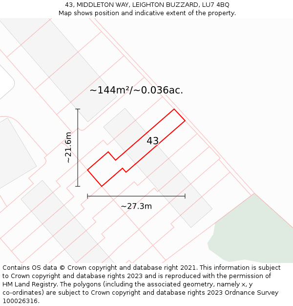 43, MIDDLETON WAY, LEIGHTON BUZZARD, LU7 4BQ: Plot and title map