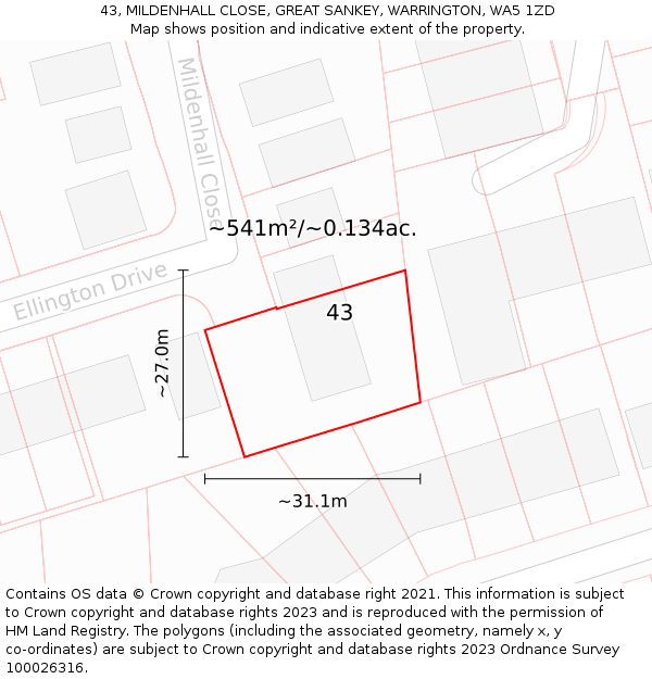 43, MILDENHALL CLOSE, GREAT SANKEY, WARRINGTON, WA5 1ZD: Plot and title map
