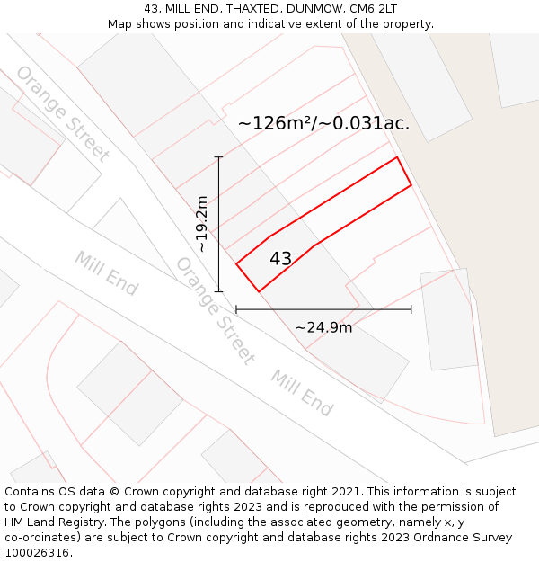 43, MILL END, THAXTED, DUNMOW, CM6 2LT: Plot and title map