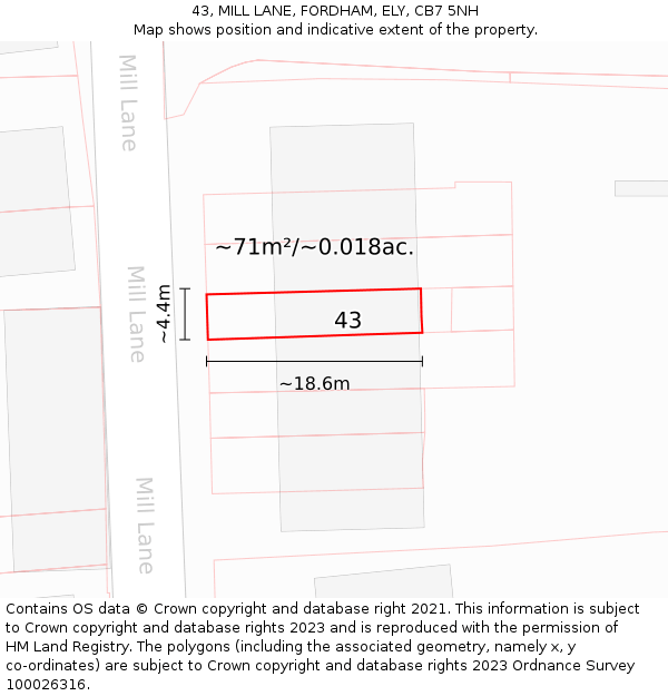 43, MILL LANE, FORDHAM, ELY, CB7 5NH: Plot and title map