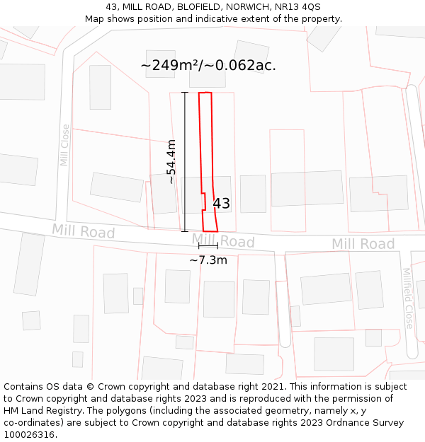 43, MILL ROAD, BLOFIELD, NORWICH, NR13 4QS: Plot and title map