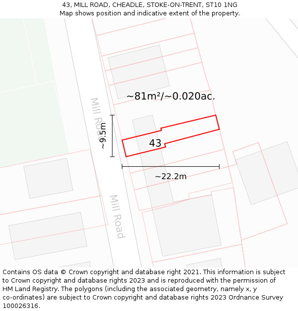 43, MILL ROAD, CHEADLE, STOKE-ON-TRENT, ST10 1NG: Plot and title map