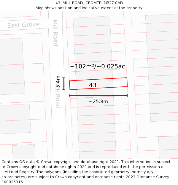 43, MILL ROAD, CROMER, NR27 0AD: Plot and title map