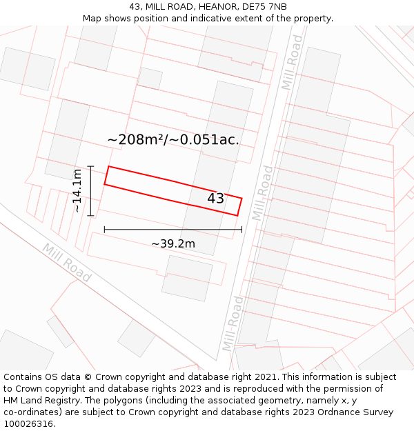 43, MILL ROAD, HEANOR, DE75 7NB: Plot and title map