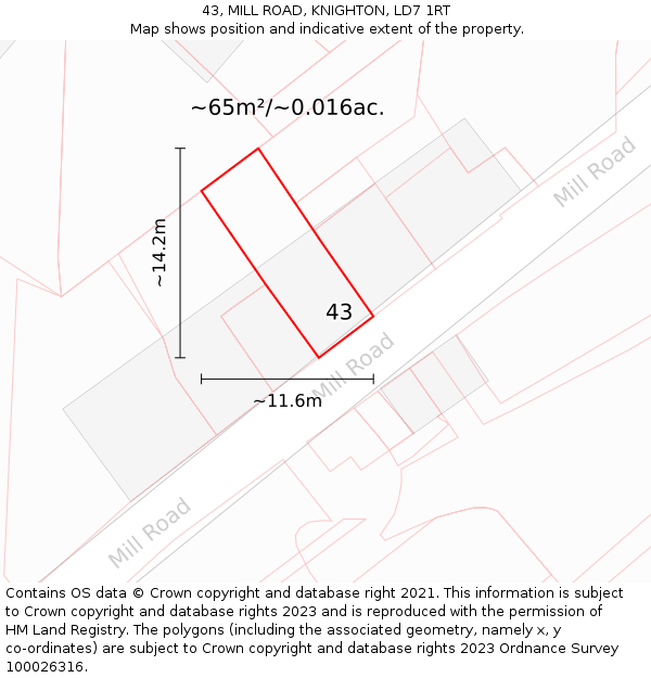 43, MILL ROAD, KNIGHTON, LD7 1RT: Plot and title map