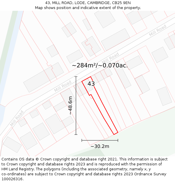 43, MILL ROAD, LODE, CAMBRIDGE, CB25 9EN: Plot and title map