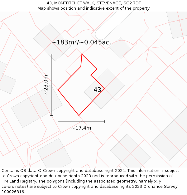 43, MONTFITCHET WALK, STEVENAGE, SG2 7DT: Plot and title map