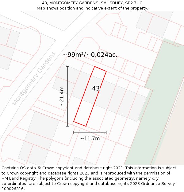 43, MONTGOMERY GARDENS, SALISBURY, SP2 7UG: Plot and title map