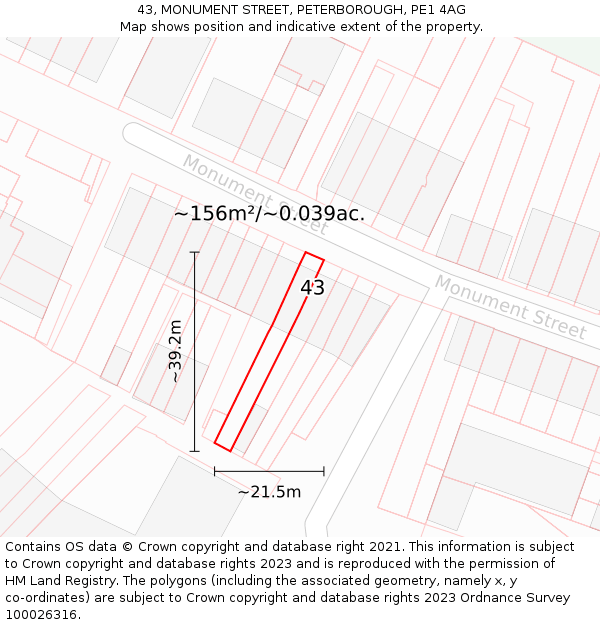 43, MONUMENT STREET, PETERBOROUGH, PE1 4AG: Plot and title map